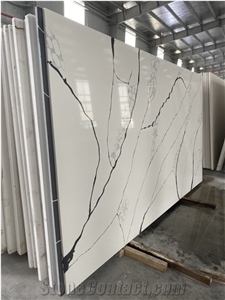 LQ-818 Calacatta Quartz Slabs, Big Size Engineered Stone