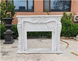 Indoor Marble Fireplace Sculptured Carrara Modern Mantel