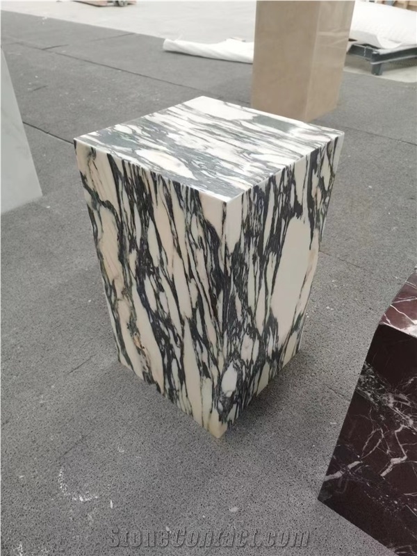 Silver Wave Marble Side Table Grey Stone Office Furniture