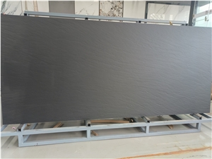 Solid Black Sintered Stone Slab Rough Satin Natural Surface