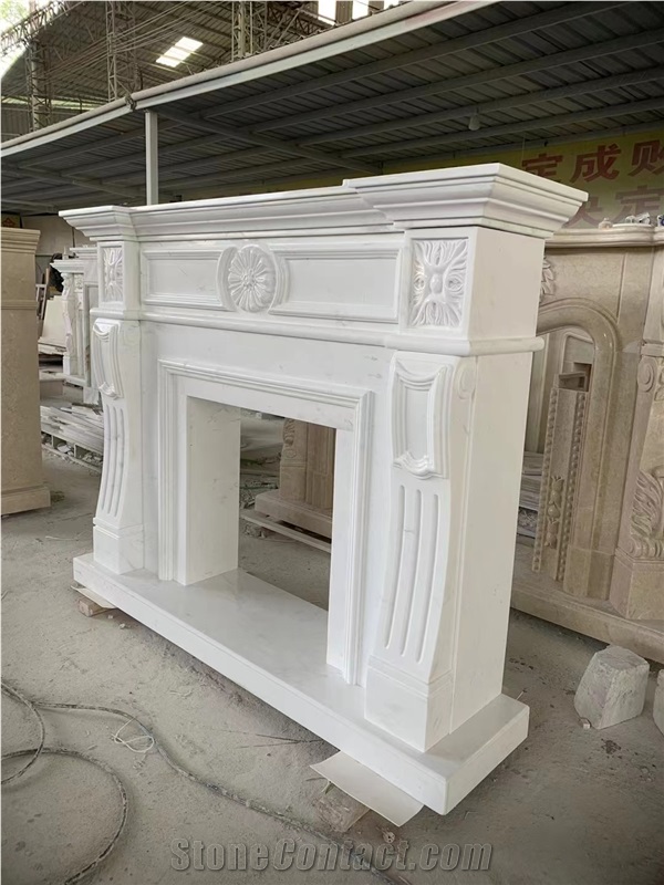 Ariston White Marble Custom Design Modern Fireplace