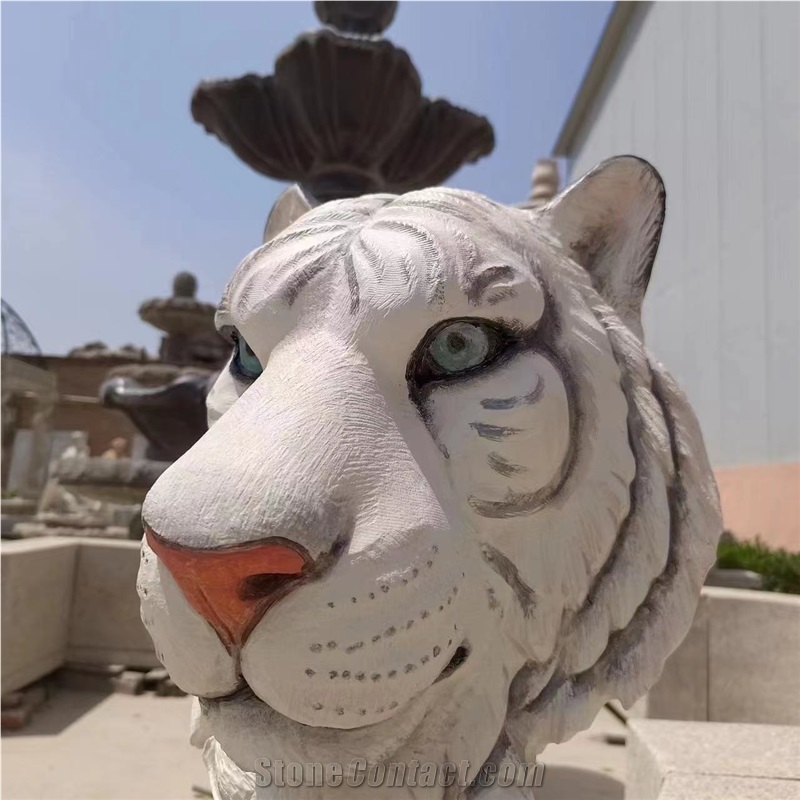 Guangxi White Marble Tiger Head Statue Sculpture