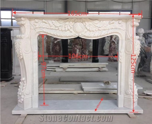 Natural White Marble Hand Carved Indoor Fireplace