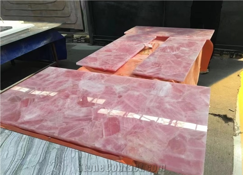 Pink Crystal Quartz Semiprecious Stone Tiles
