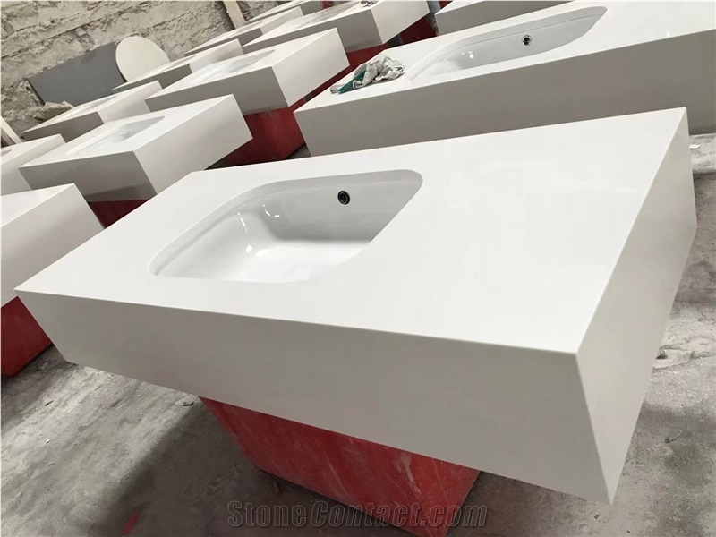 China Pure White Artificial Stone Coountertop For Bathroom