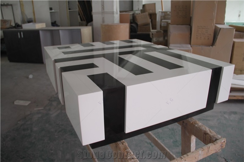 Black And White Chess Design Solid Surface Coffee Tea Table