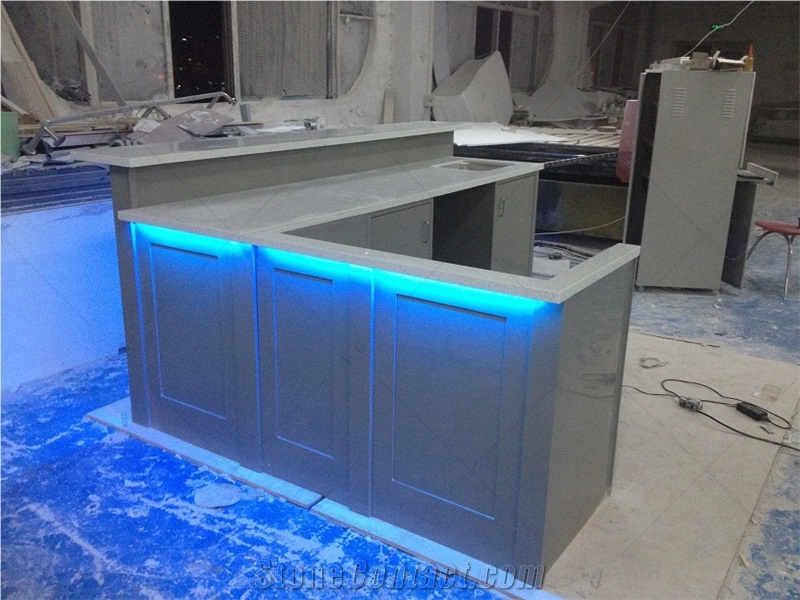 Custom Solid Surface Gary Color Kitchen Island Countertops