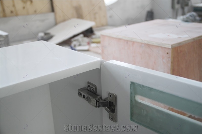 Custom White Solid Surface Bathroom Vanity Cabinet