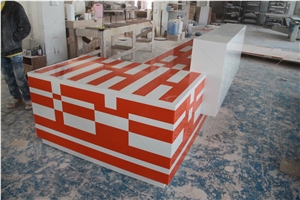 White And Orange Marble Stone Contemporary Reception Desk