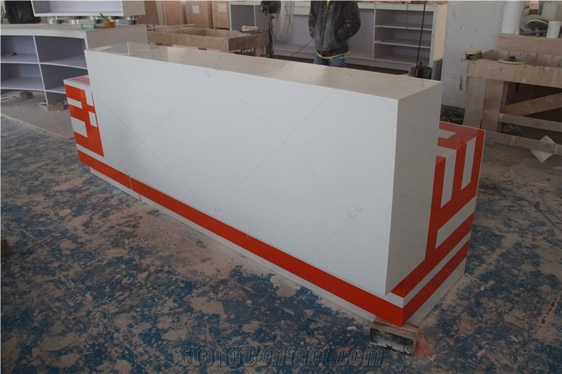 White And Orange Marble Stone Contemporary Reception Desk