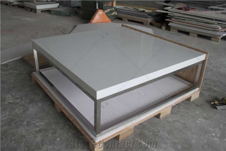White Solid Surface Customized 4 Seat Dining Tabletop