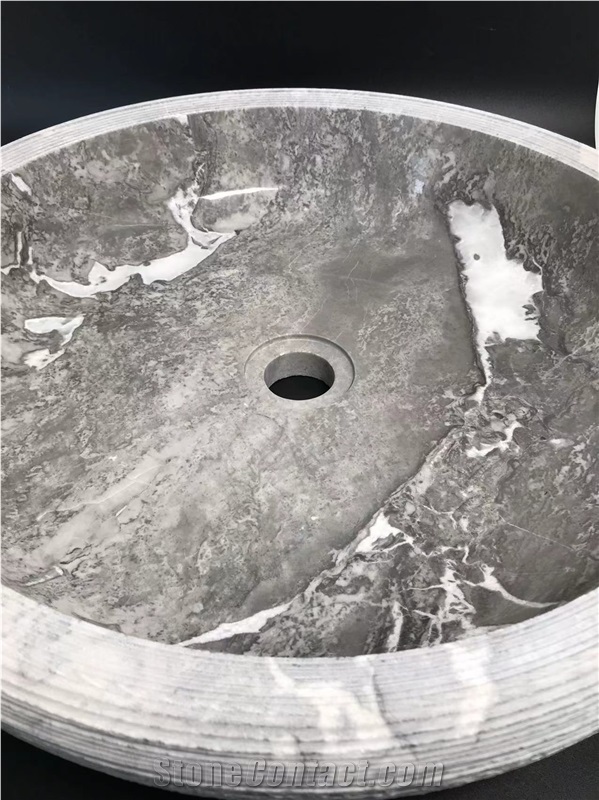 Gray Marble Wash Basin, Bathroom Sink, Round Sink
