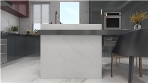 Quartz Kitchen Countertop White Color Grey Veins