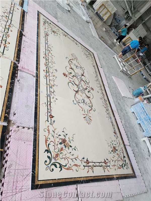 Turkey Emperador Light Marble Water-Jet Cutting Floor Carpet Medallion