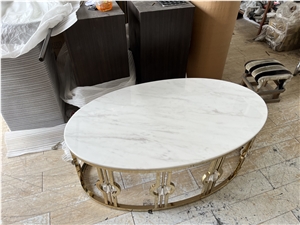 Volakas White Marble Top With Metal Base