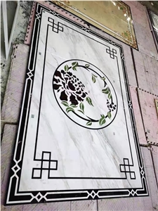 Volakas White Mix Marble Square Waterjet Cutting Madellion