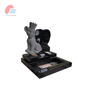 Black Granite Children's Monument With Lion Animal Carving