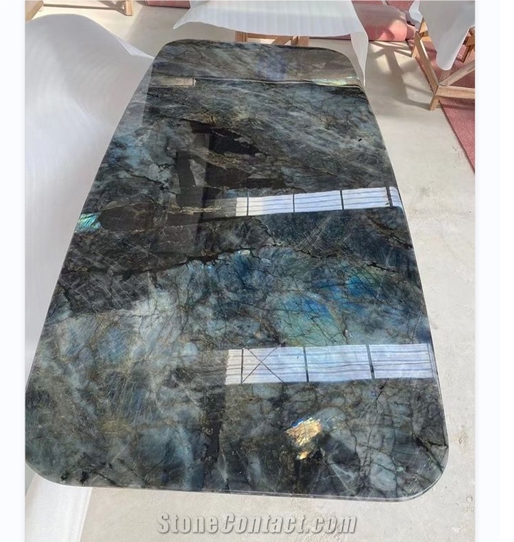 Polished Labradorite Blue Granite Dining Table Top