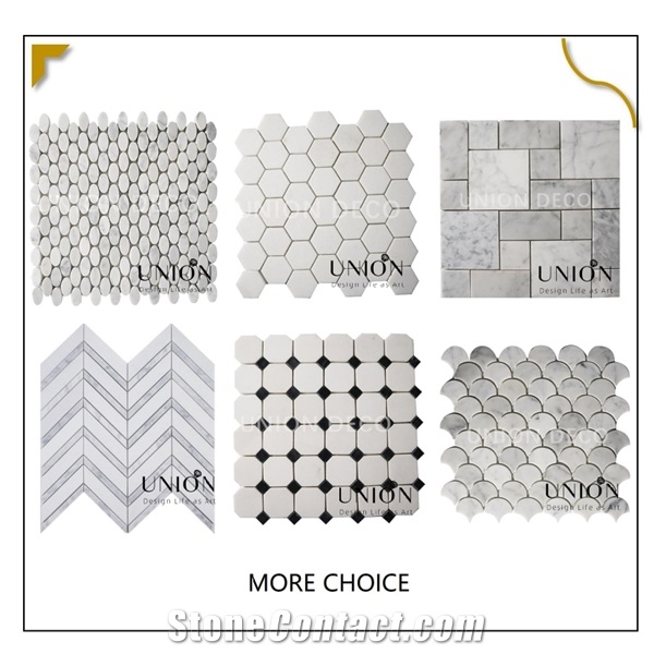 UNION DECO Carrara White Marble Square Mosaic Kitchen Tile