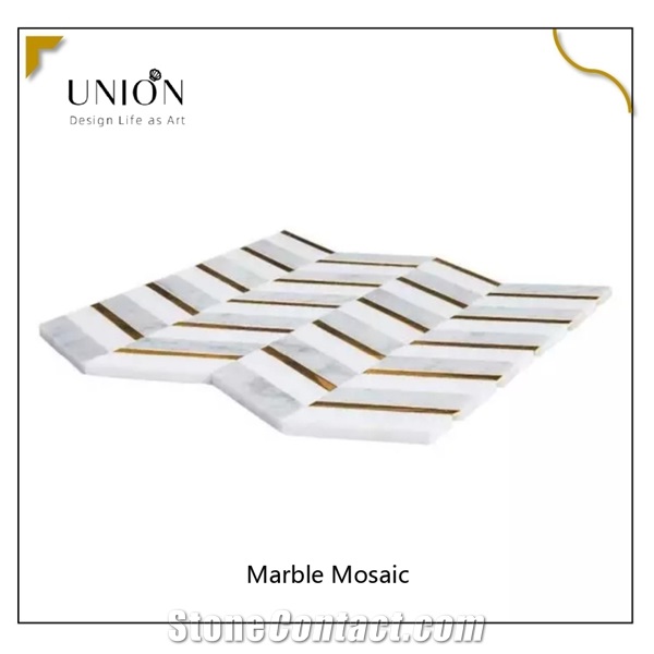 UNION DECO White Marble Gold Mosaic Tile Waterjet Wall Tiles