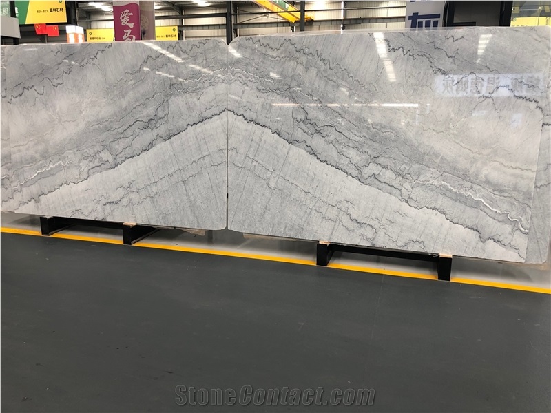 Chinese Bruce Grey Bookmatch Vein Marble Slab