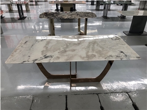 Picasso White Marble Dover Cream Marble Dining Table Top