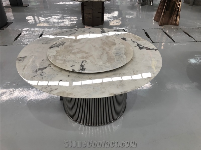 Picasso  White Marble Dover Cream Marble Dinner Round Table