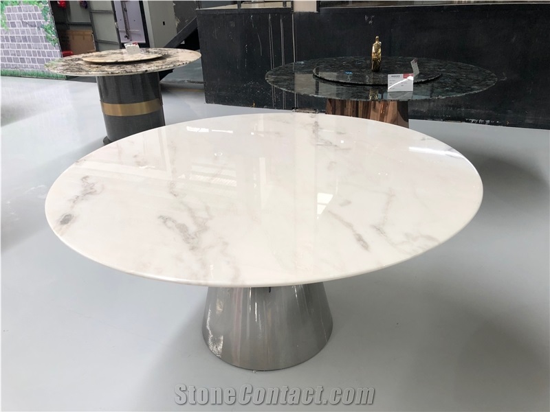 Picasso  White Marble Dover Cream Marble Dinner Round Table