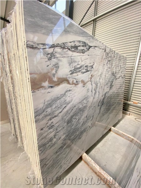 White/Blue Marble Polished Slabs - Available Stock