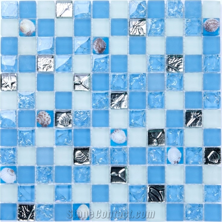 Hot Melting Mosaic Swimming Pool Tiles Blue Glass Mosaic