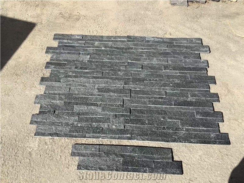 18X35cm Z Shape Natural Black Quartzite Stone Wall Panel