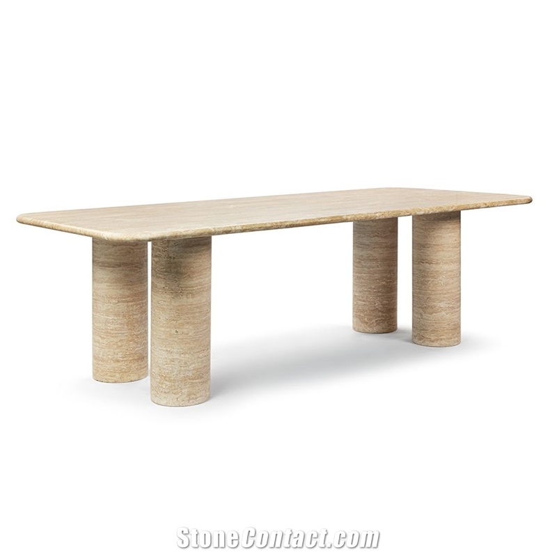 Alfio Rectangle Travertine Dining Table With Cylinder Legs