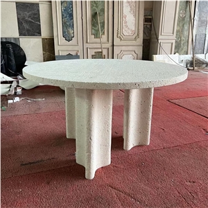 BIG ROUND IVORY TRAVERTINE COFFEE TABLE