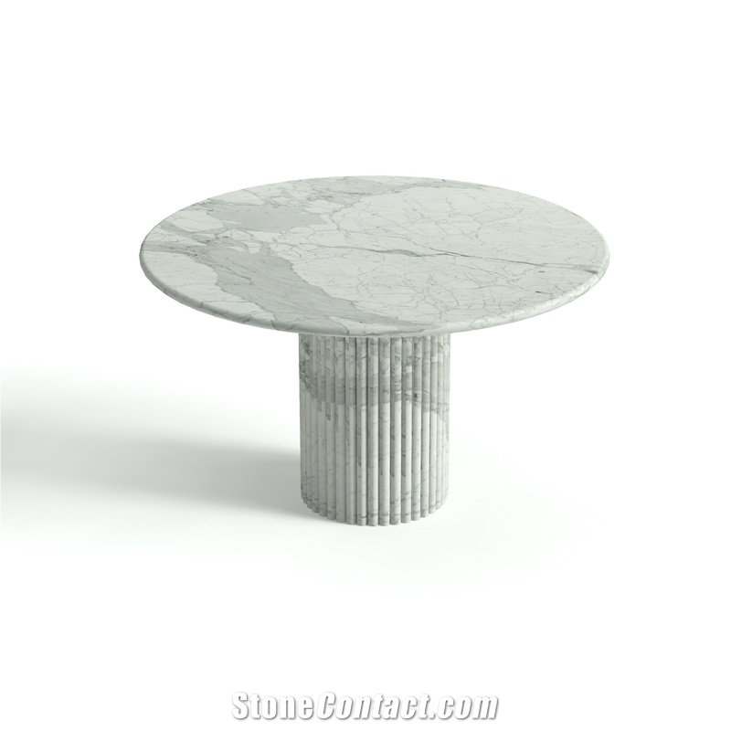 Cava Fluted Round Beige Travertine Dining Table