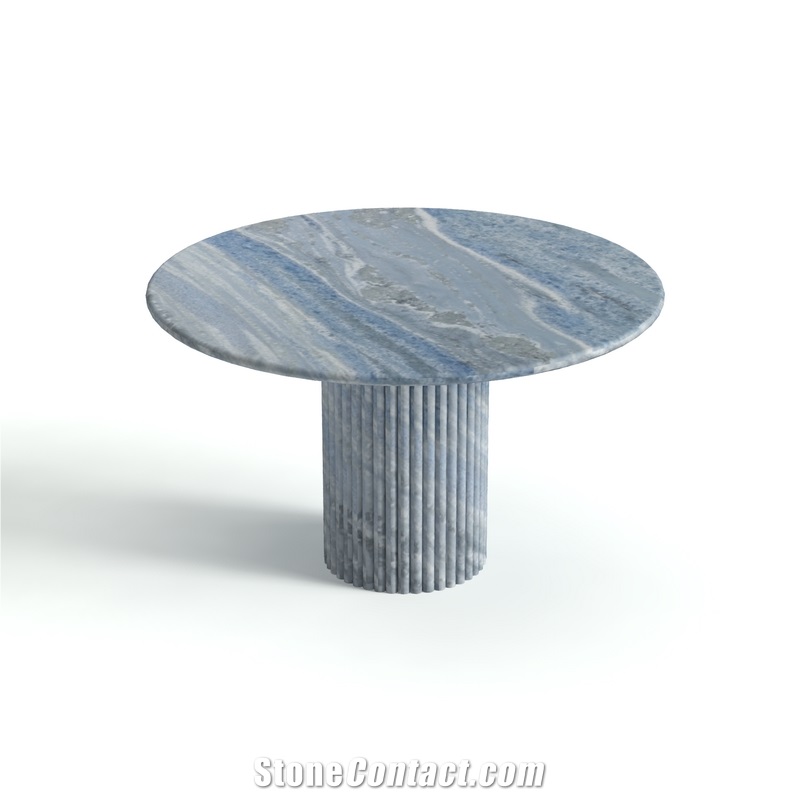 Cava Fluted Round Beige Travertine Dining Table