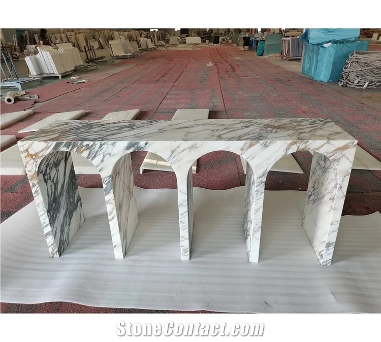 Custom Beige Travertine Stone Console Table Entryway Table