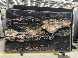 Magma Gold Cosmic Black Leather Granite Slab