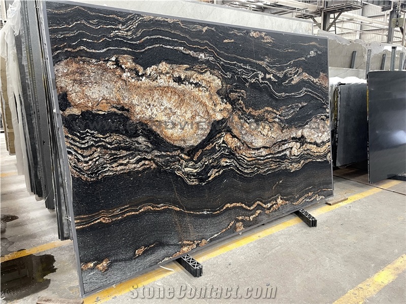 Magma Gold Cosmic Black Leather Granite Slab