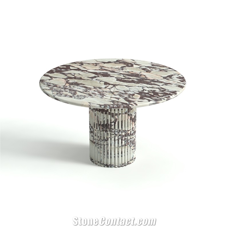 Round Travertine Dining Table With Cylinder Pedestal Base