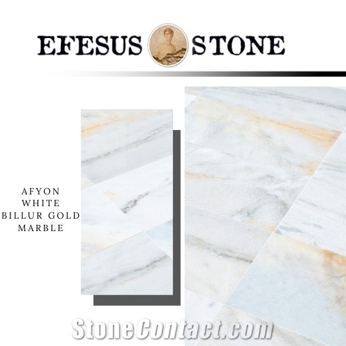 Afyon White Billur Gold Marble Tiles & Slabs