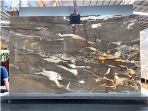 Brazil Tempest Crystal Quartzite Green Brown Stone Slab