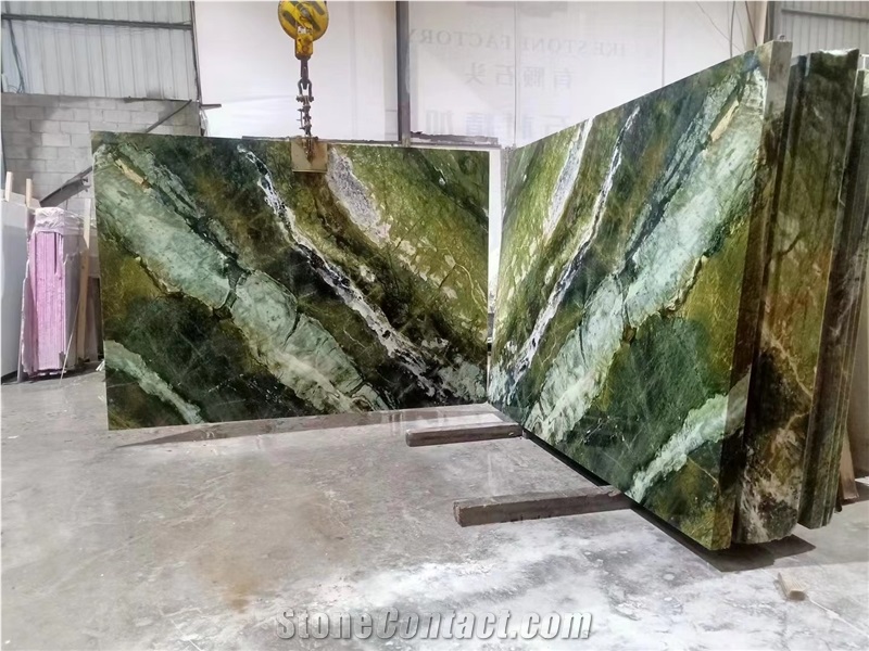 China Spring Wave Green Marble Big Slab Bookmatched