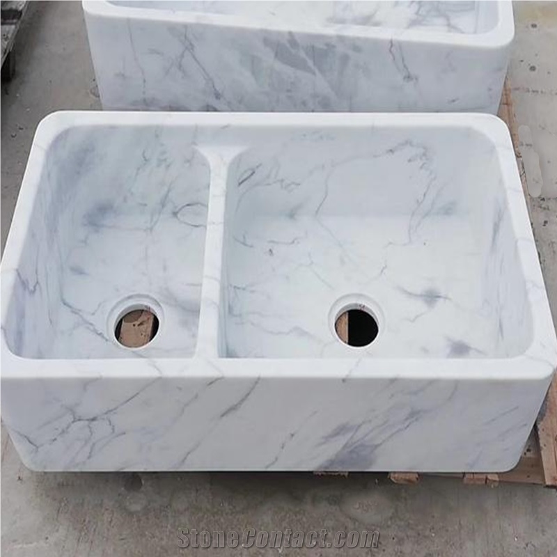 Natural Carrara White Marble Kitchen Basin