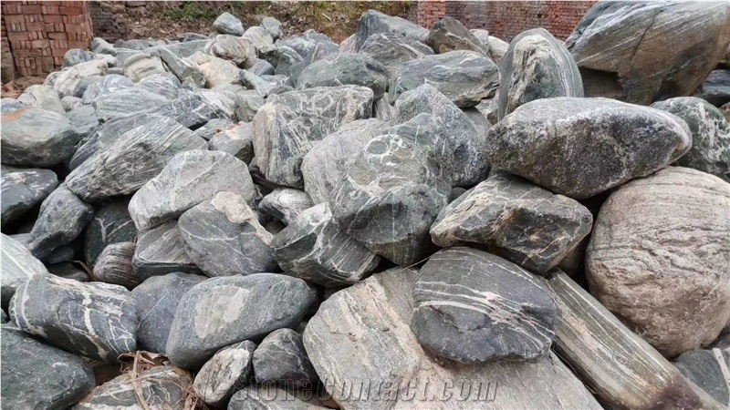 Big Size 50-1000Mm Pebble Stone Gray With Strip Color