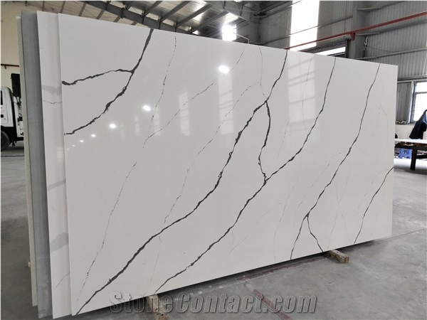 LQ-823 White Calacatta Quartz Vietnam Engineered Stone