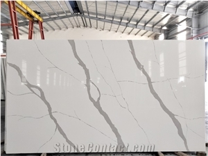 LQ802 Calacatta White Quartz Slab Big Size Engineered Quartz