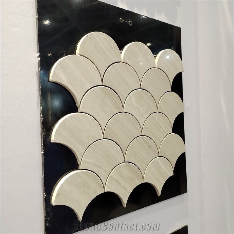 High-End Fish Scale Fan Pattern Wooden Grain Marble Mosaic Tiles