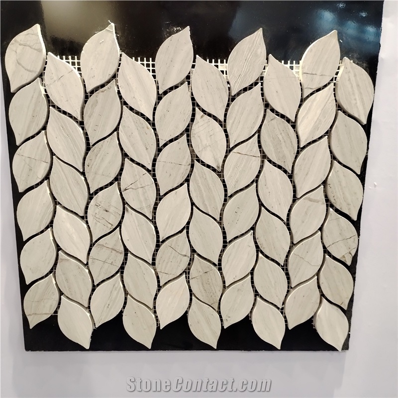 Natural Design Leaf Shape White Wooden Marble Mosaic Tiles
