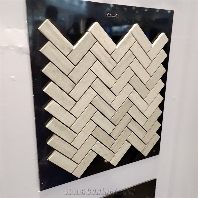 White Wooden Marble Chevron Mosaic Tiles