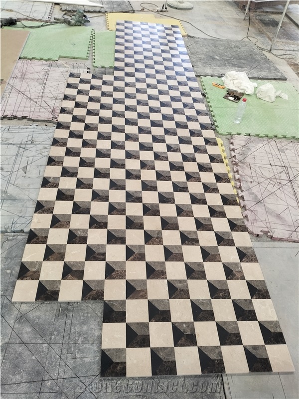 3D Marble Mosaic Waterjet Floor Carpet Medallions For Lobby